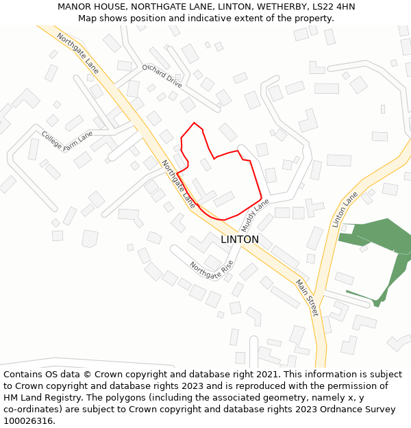 MANOR HOUSE, NORTHGATE LANE, LINTON, WETHERBY, LS22 4HN: Location map and indicative extent of plot