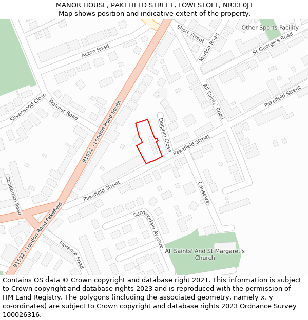 MANOR HOUSE, PAKEFIELD STREET, LOWESTOFT, NR33 0JT: Location map and indicative extent of plot