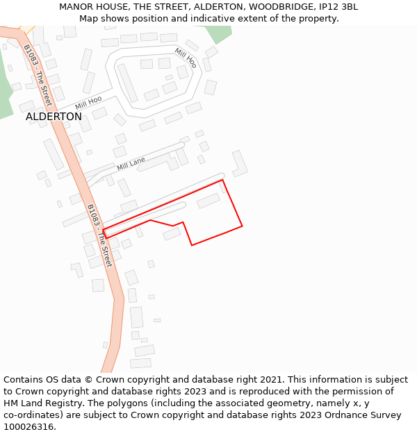 MANOR HOUSE, THE STREET, ALDERTON, WOODBRIDGE, IP12 3BL: Location map and indicative extent of plot