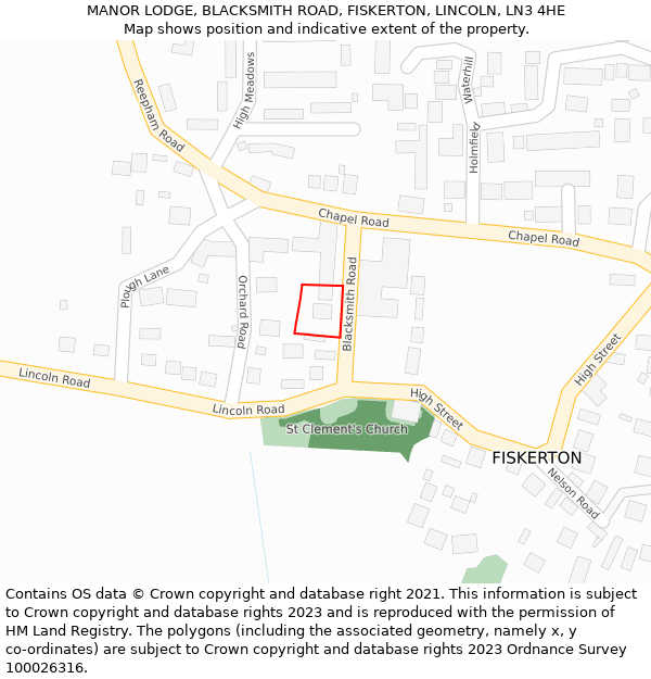 MANOR LODGE, BLACKSMITH ROAD, FISKERTON, LINCOLN, LN3 4HE: Location map and indicative extent of plot