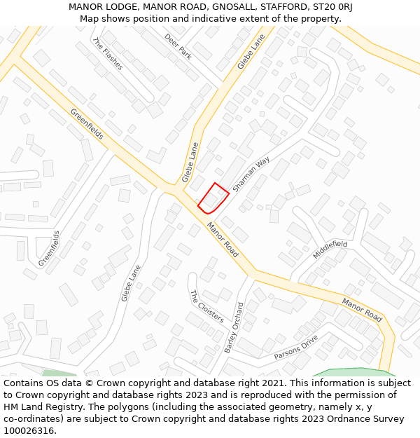 MANOR LODGE, MANOR ROAD, GNOSALL, STAFFORD, ST20 0RJ: Location map and indicative extent of plot