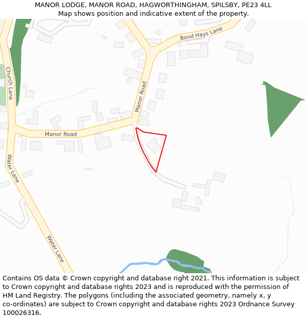 MANOR LODGE, MANOR ROAD, HAGWORTHINGHAM, SPILSBY, PE23 4LL: Location map and indicative extent of plot