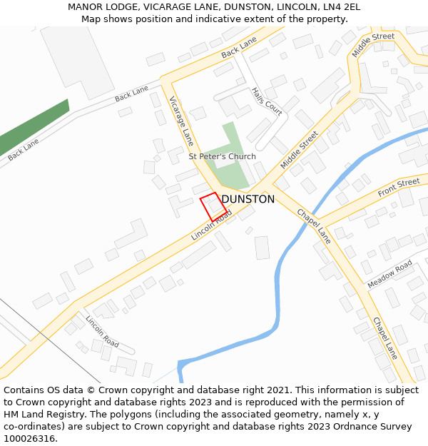 MANOR LODGE, VICARAGE LANE, DUNSTON, LINCOLN, LN4 2EL: Location map and indicative extent of plot