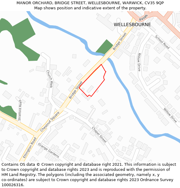 MANOR ORCHARD, BRIDGE STREET, WELLESBOURNE, WARWICK, CV35 9QP: Location map and indicative extent of plot
