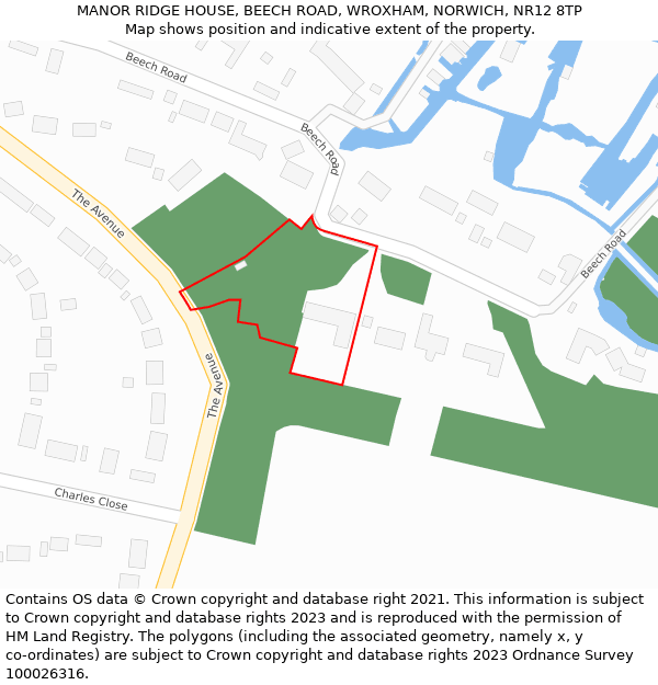 MANOR RIDGE HOUSE, BEECH ROAD, WROXHAM, NORWICH, NR12 8TP: Location map and indicative extent of plot