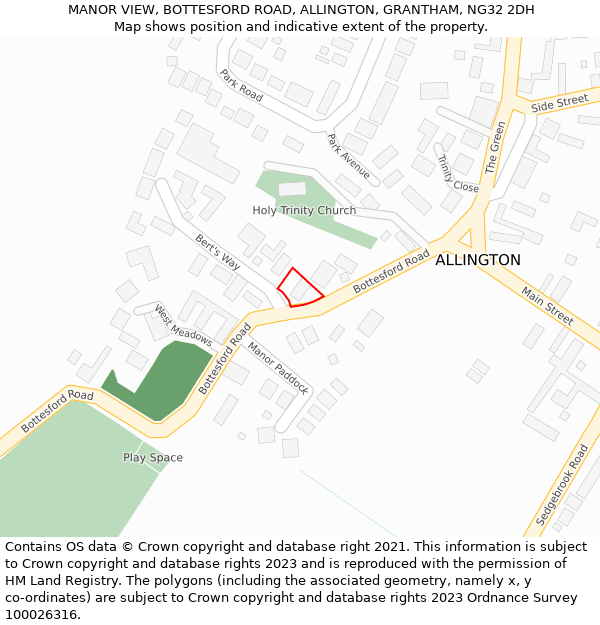 MANOR VIEW, BOTTESFORD ROAD, ALLINGTON, GRANTHAM, NG32 2DH: Location map and indicative extent of plot