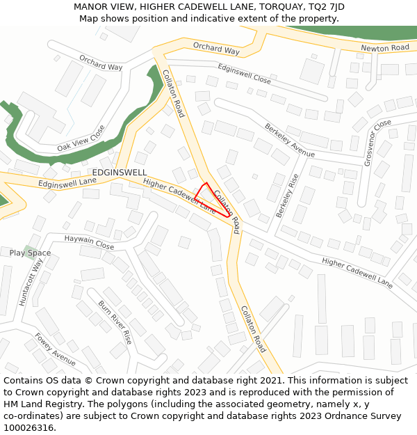 MANOR VIEW, HIGHER CADEWELL LANE, TORQUAY, TQ2 7JD: Location map and indicative extent of plot