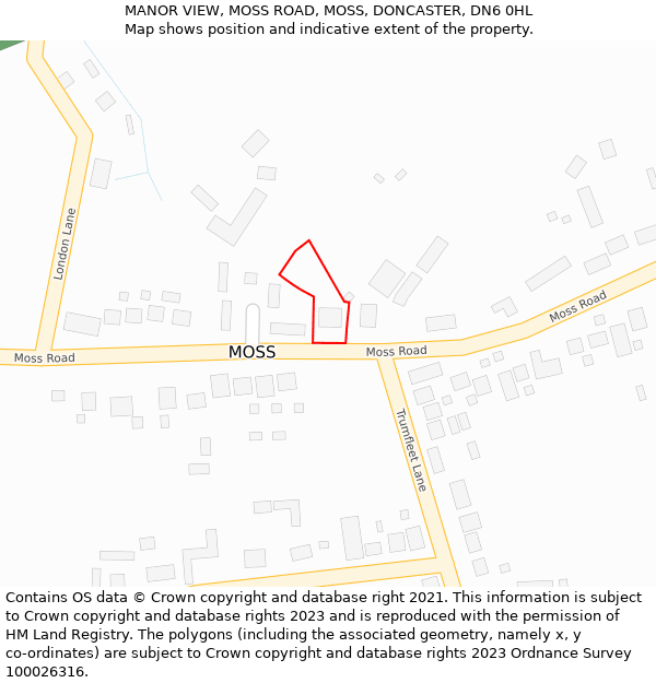 MANOR VIEW, MOSS ROAD, MOSS, DONCASTER, DN6 0HL: Location map and indicative extent of plot