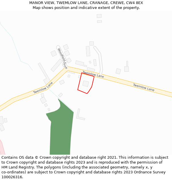 MANOR VIEW, TWEMLOW LANE, CRANAGE, CREWE, CW4 8EX: Location map and indicative extent of plot
