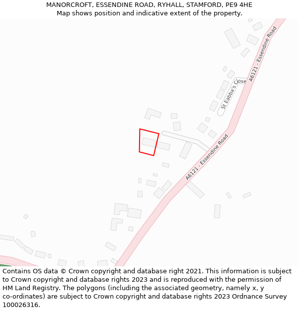 MANORCROFT, ESSENDINE ROAD, RYHALL, STAMFORD, PE9 4HE: Location map and indicative extent of plot