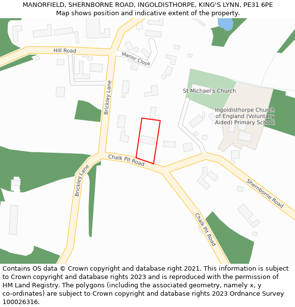 MANORFIELD, SHERNBORNE ROAD, INGOLDISTHORPE, KING'S LYNN, PE31 6PE: Location map and indicative extent of plot