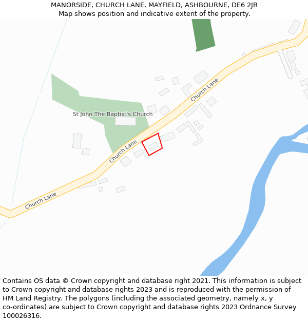 MANORSIDE, CHURCH LANE, MAYFIELD, ASHBOURNE, DE6 2JR: Location map and indicative extent of plot