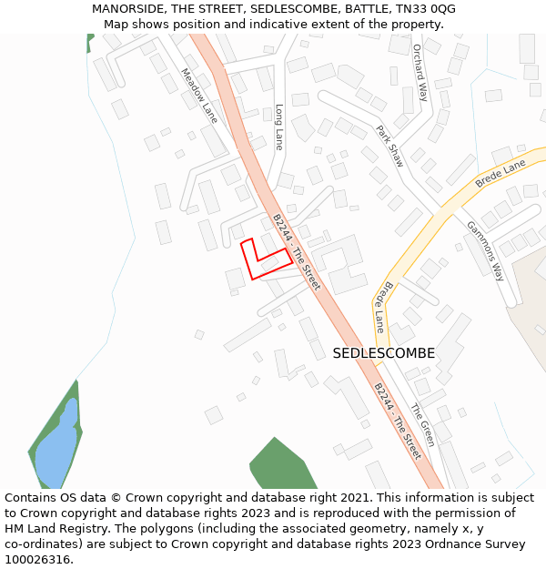 MANORSIDE, THE STREET, SEDLESCOMBE, BATTLE, TN33 0QG: Location map and indicative extent of plot