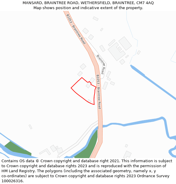 MANSARD, BRAINTREE ROAD, WETHERSFIELD, BRAINTREE, CM7 4AQ: Location map and indicative extent of plot