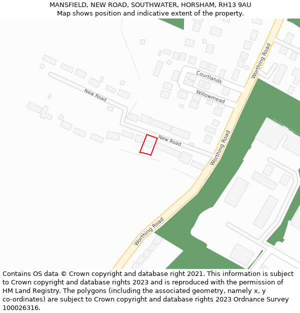 MANSFIELD, NEW ROAD, SOUTHWATER, HORSHAM, RH13 9AU: Location map and indicative extent of plot