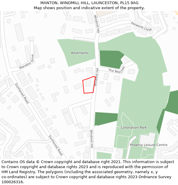 MANTON, WINDMILL HILL, LAUNCESTON, PL15 9AG: Location map and indicative extent of plot