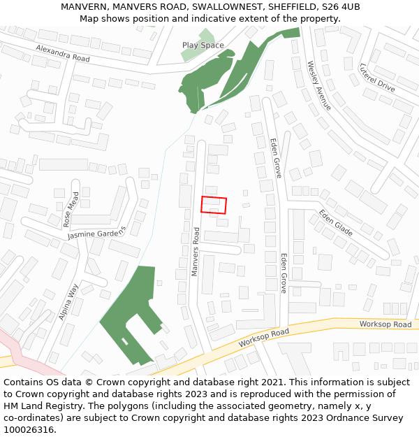 MANVERN, MANVERS ROAD, SWALLOWNEST, SHEFFIELD, S26 4UB: Location map and indicative extent of plot