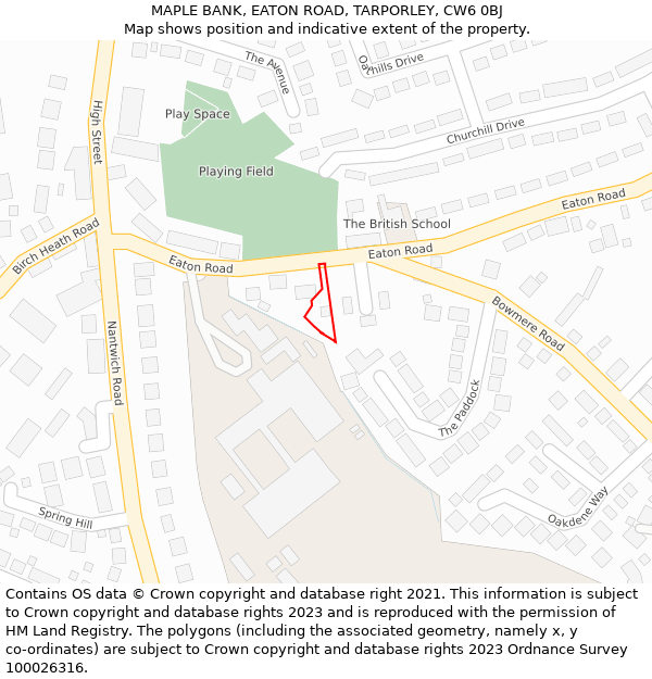 MAPLE BANK, EATON ROAD, TARPORLEY, CW6 0BJ: Location map and indicative extent of plot