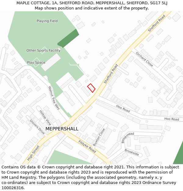 MAPLE COTTAGE, 1A, SHEFFORD ROAD, MEPPERSHALL, SHEFFORD, SG17 5LJ: Location map and indicative extent of plot