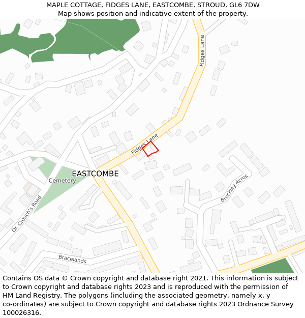 MAPLE COTTAGE, FIDGES LANE, EASTCOMBE, STROUD, GL6 7DW: Location map and indicative extent of plot