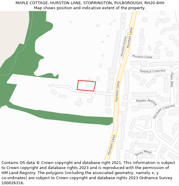 MAPLE COTTAGE, HURSTON LANE, STORRINGTON, PULBOROUGH, RH20 4HH: Location map and indicative extent of plot