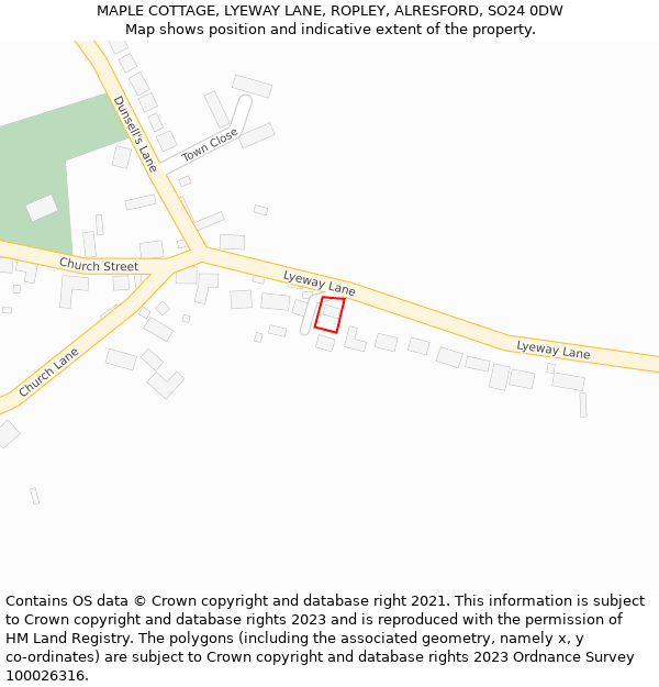 MAPLE COTTAGE, LYEWAY LANE, ROPLEY, ALRESFORD, SO24 0DW: Location map and indicative extent of plot