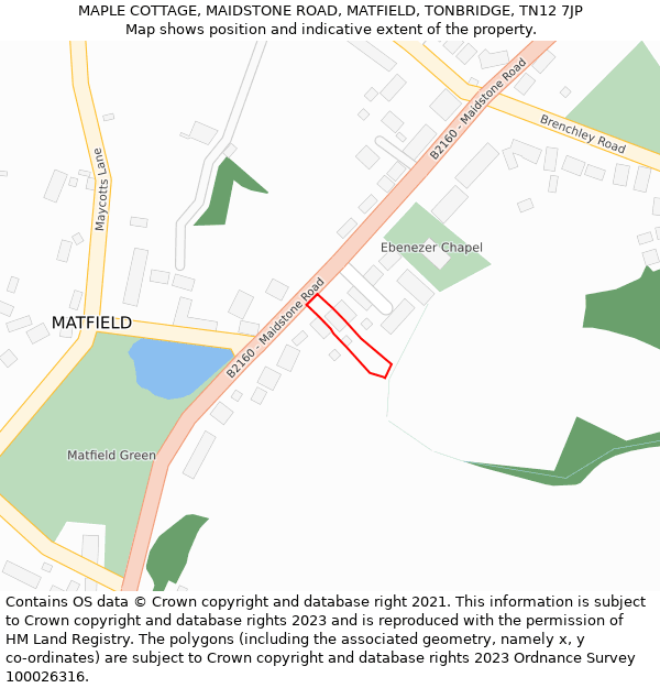 MAPLE COTTAGE, MAIDSTONE ROAD, MATFIELD, TONBRIDGE, TN12 7JP: Location map and indicative extent of plot