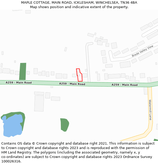 MAPLE COTTAGE, MAIN ROAD, ICKLESHAM, WINCHELSEA, TN36 4BA: Location map and indicative extent of plot