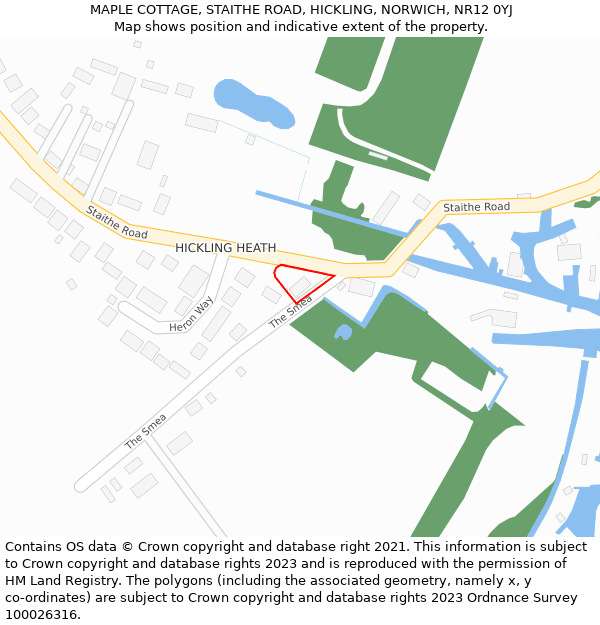 MAPLE COTTAGE, STAITHE ROAD, HICKLING, NORWICH, NR12 0YJ: Location map and indicative extent of plot