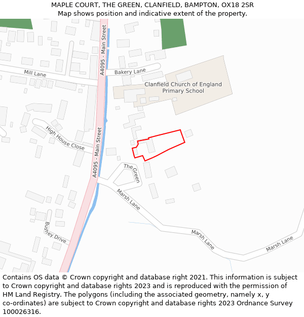 MAPLE COURT, THE GREEN, CLANFIELD, BAMPTON, OX18 2SR: Location map and indicative extent of plot