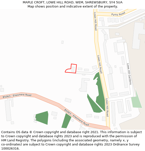 MAPLE CROFT, LOWE HILL ROAD, WEM, SHREWSBURY, SY4 5UA: Location map and indicative extent of plot