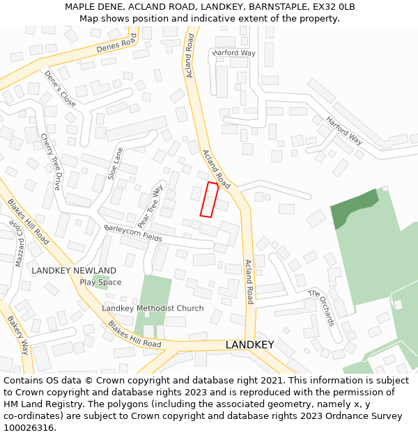 MAPLE DENE, ACLAND ROAD, LANDKEY, BARNSTAPLE, EX32 0LB: Location map and indicative extent of plot