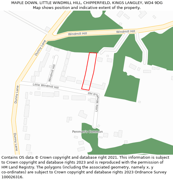 MAPLE DOWN, LITTLE WINDMILL HILL, CHIPPERFIELD, KINGS LANGLEY, WD4 9DG: Location map and indicative extent of plot