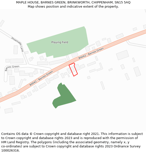 MAPLE HOUSE, BARNES GREEN, BRINKWORTH, CHIPPENHAM, SN15 5AQ: Location map and indicative extent of plot