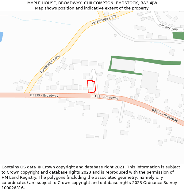 MAPLE HOUSE, BROADWAY, CHILCOMPTON, RADSTOCK, BA3 4JW: Location map and indicative extent of plot
