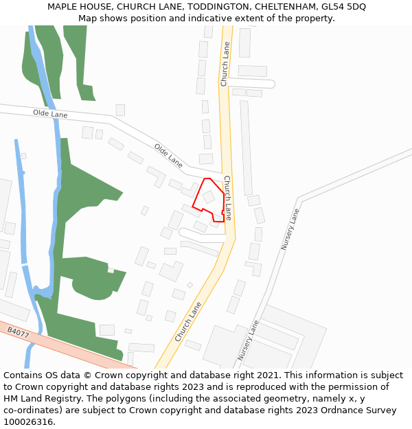 MAPLE HOUSE, CHURCH LANE, TODDINGTON, CHELTENHAM, GL54 5DQ: Location map and indicative extent of plot