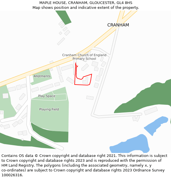 MAPLE HOUSE, CRANHAM, GLOUCESTER, GL4 8HS: Location map and indicative extent of plot