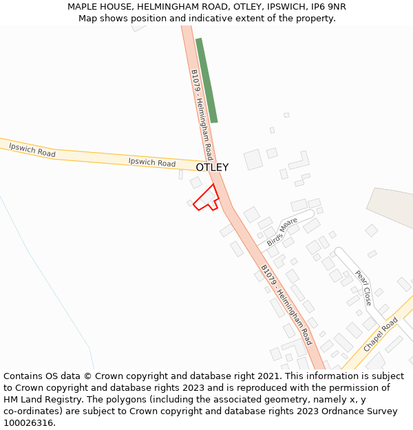 MAPLE HOUSE, HELMINGHAM ROAD, OTLEY, IPSWICH, IP6 9NR: Location map and indicative extent of plot