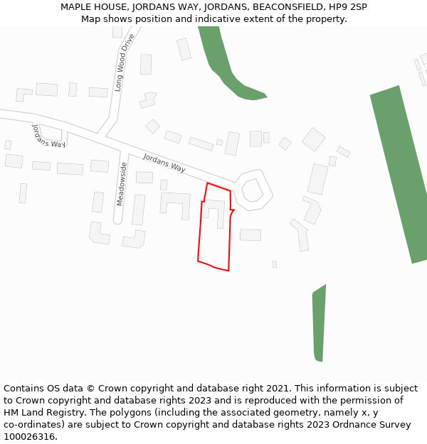 MAPLE HOUSE, JORDANS WAY, JORDANS, BEACONSFIELD, HP9 2SP: Location map and indicative extent of plot