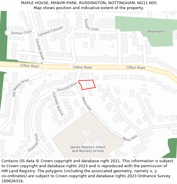 MAPLE HOUSE, MANOR PARK, RUDDINGTON, NOTTINGHAM, NG11 6DS: Location map and indicative extent of plot