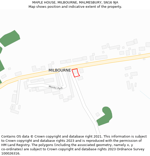 MAPLE HOUSE, MILBOURNE, MALMESBURY, SN16 9JA: Location map and indicative extent of plot