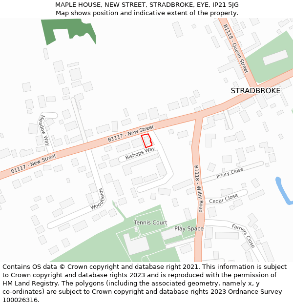 MAPLE HOUSE, NEW STREET, STRADBROKE, EYE, IP21 5JG: Location map and indicative extent of plot
