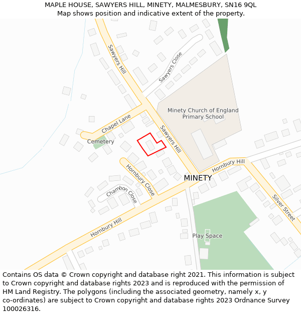 MAPLE HOUSE, SAWYERS HILL, MINETY, MALMESBURY, SN16 9QL: Location map and indicative extent of plot