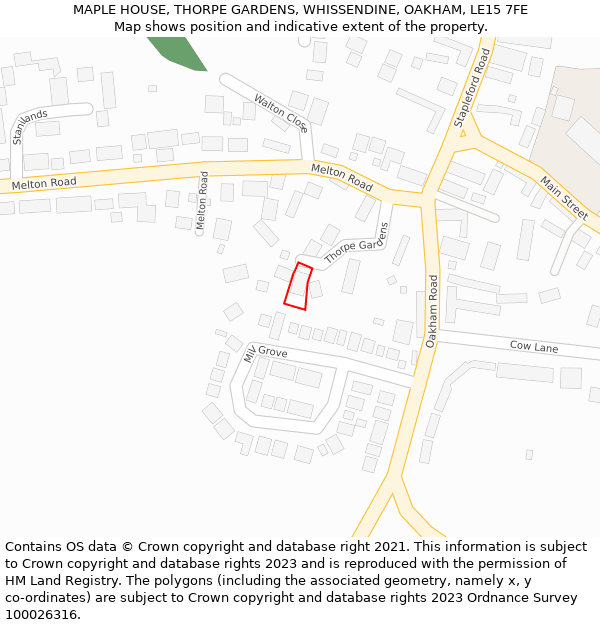 MAPLE HOUSE, THORPE GARDENS, WHISSENDINE, OAKHAM, LE15 7FE: Location map and indicative extent of plot