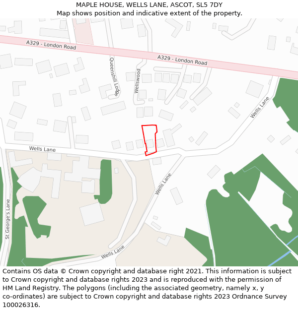 MAPLE HOUSE, WELLS LANE, ASCOT, SL5 7DY: Location map and indicative extent of plot