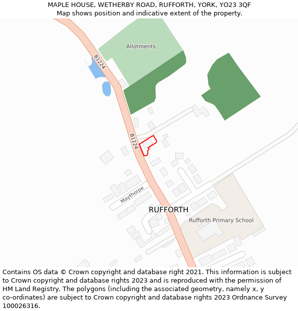MAPLE HOUSE, WETHERBY ROAD, RUFFORTH, YORK, YO23 3QF: Location map and indicative extent of plot