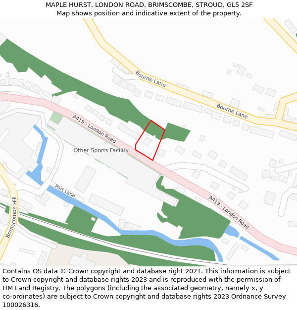 MAPLE HURST, LONDON ROAD, BRIMSCOMBE, STROUD, GL5 2SF: Location map and indicative extent of plot