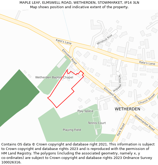 MAPLE LEAF, ELMSWELL ROAD, WETHERDEN, STOWMARKET, IP14 3LN: Location map and indicative extent of plot