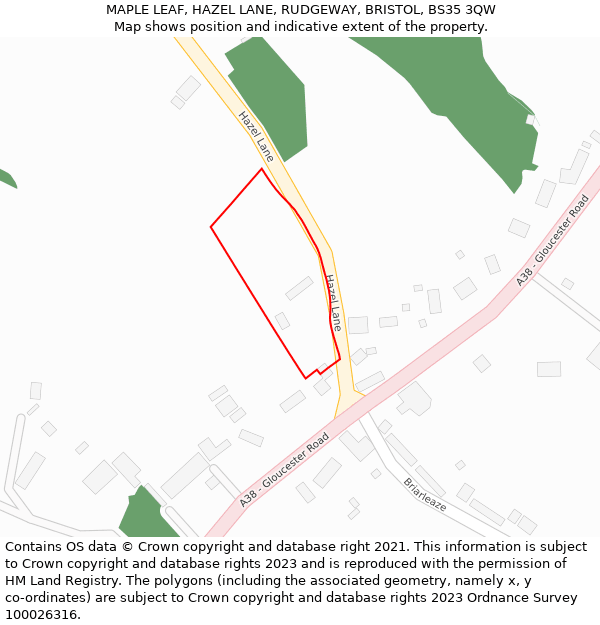 MAPLE LEAF, HAZEL LANE, RUDGEWAY, BRISTOL, BS35 3QW: Location map and indicative extent of plot