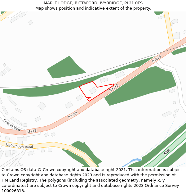 MAPLE LODGE, BITTAFORD, IVYBRIDGE, PL21 0ES: Location map and indicative extent of plot